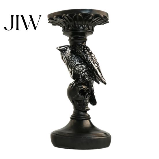 Decorative Skull Candle Stand Halloween Candlestick Holder Decoration, Gothic Raven Holder, Room Accessories Spooky Taper for Tabletop Home