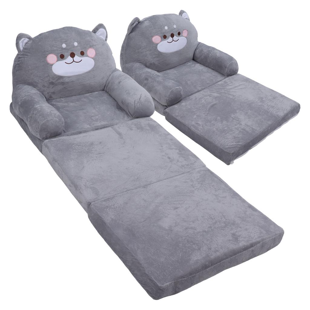 Kids Sofa Cartoon Gray Dog Foldable Wide Handle Soft Breathable Toddler Chair for Reading Rela