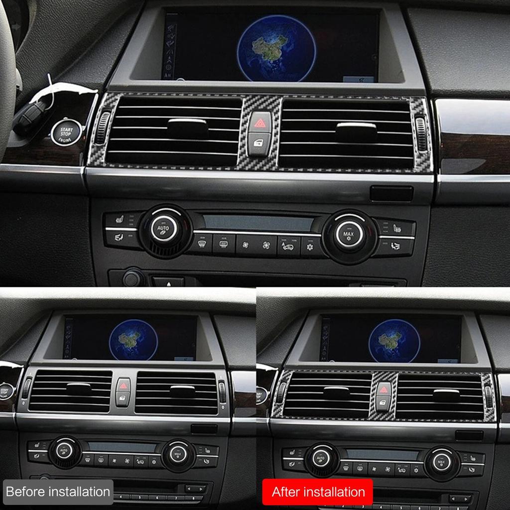 Para BMW X5 E70 X6 E71 2007-2014 Acessórios Adesivo Saída de Ar do Carro Console Central AC Decalque Acabamento em Fibra de Carbono