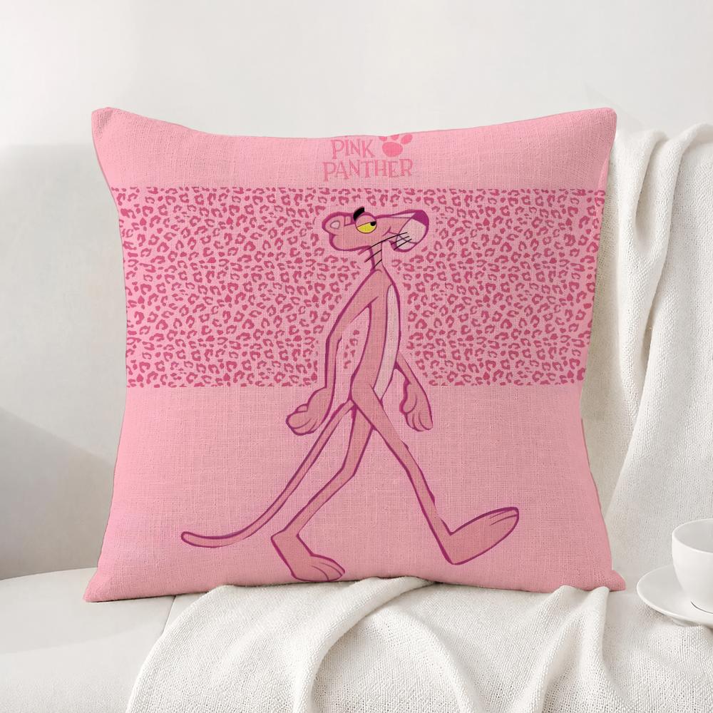 Character Pink Panther Cushion Cover Natural Linen Pillowcase Set AllinOne Decor Cushion Cover for Sofa Bedroom Chair