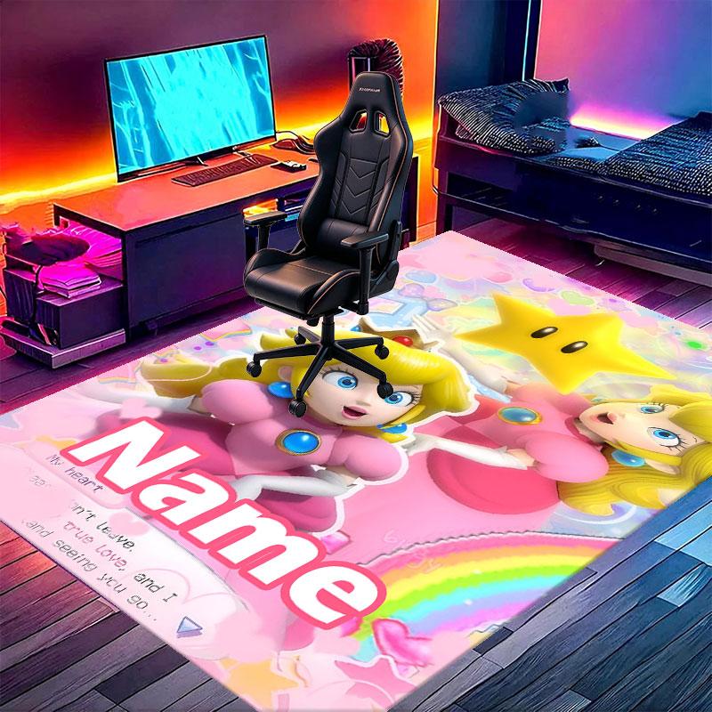 Custom Name Personalized Princess Peach Toadstool Print Carpet, Versatile Home Decor Rug, for Playroom, Apartment, Balcony, Entryway, Hallway Gift