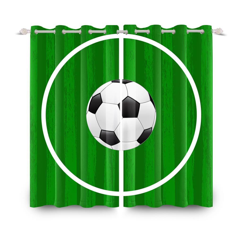 Football Soccer Theme Blackout Curtains Modern Sporty Design 2 Pcs Curtain For Bedroom Thermal Insulated Room Darkening Drapes