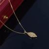 Elegant Rhinestone Tree Leaf Pendant Necklaces For Women Shiny Zircon Stainless Steel Metal Leaves Choker Simple Clavicle Chain