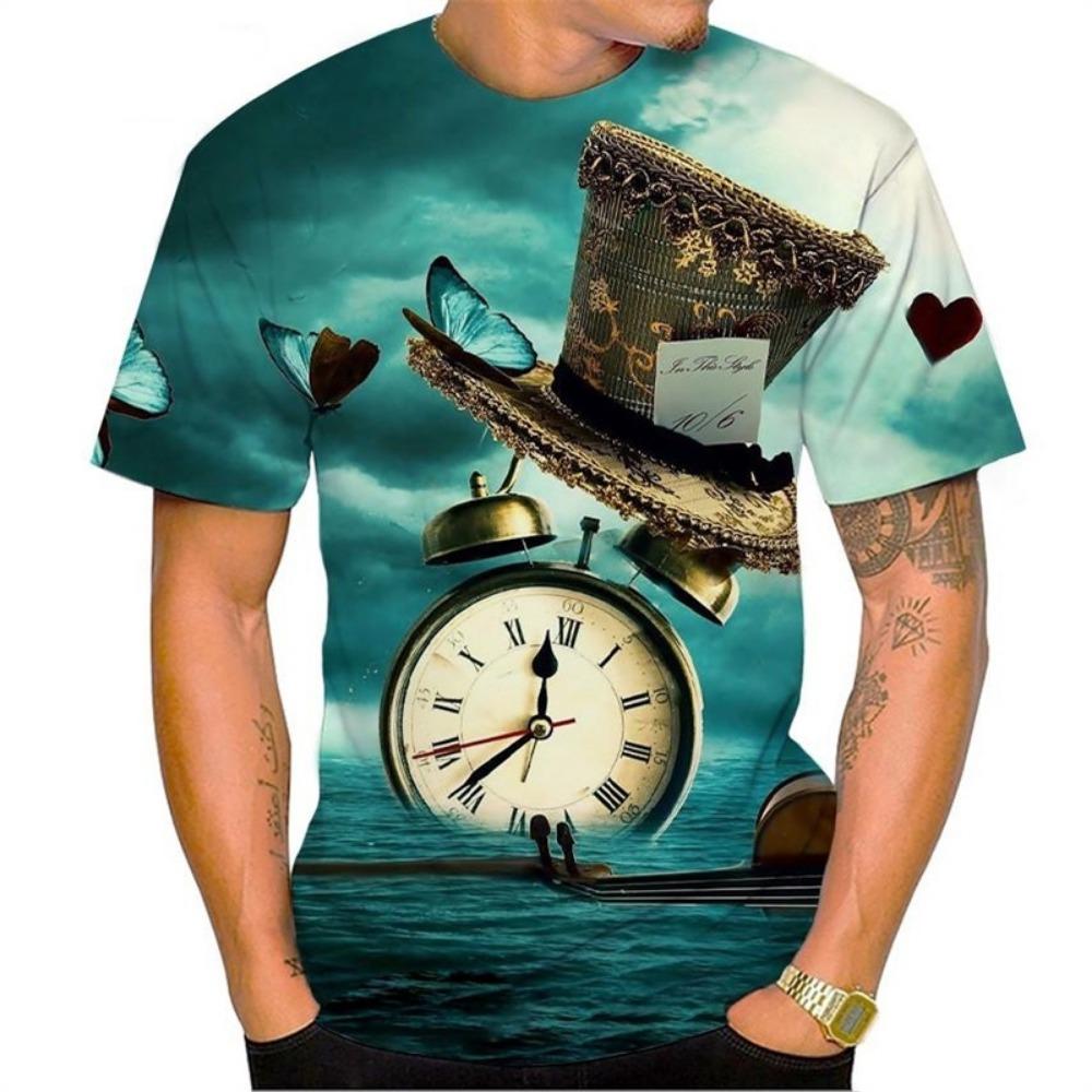 Retro Gothic Clock Men's T-shirt Breathable Quick Drying Streetwear Short Sleeve 3D Printing Summer Tops Oversized T Shirt