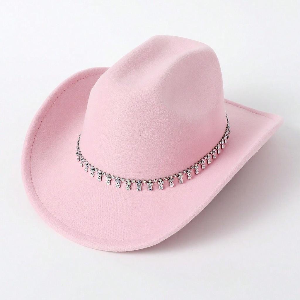 Men's and Women's Western Cowboy Hat Simple, Rhombus Sword Rhinestone Hat Ladies Decorative Hat, Felt Top Hat