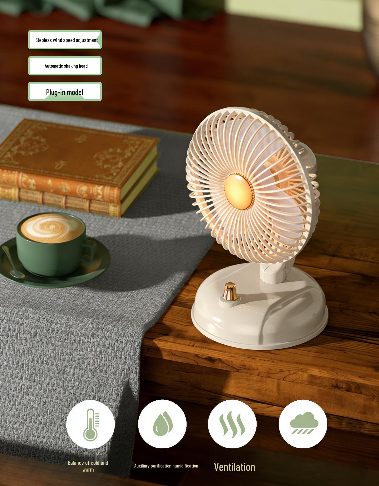 

Retro USB Oscillating Desktop Fan - Low Noise Electric Table Fan for Home or Office 14x17x24cm