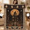 Haunted House Blanket, Gothic Spooky Halloween Throw, Cozy Fall Bedroom Living Room Decor Blanket