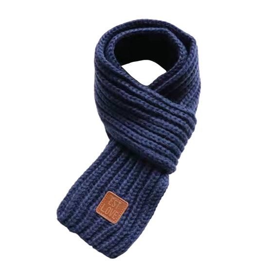 

Children Winter Scarf Thick Solid Color Knitted Soft High Elasticity Keep Warm Boys And Girls Lightweight Neck Wrap for Daily Wear темно-синий