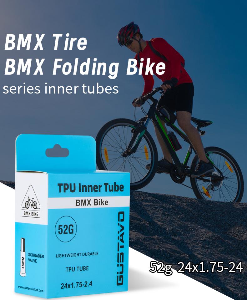 GUSTAVO BMX Folding Bike with TPU Inner Tube, 20x1.5/1.95 & 24x1.75/2.4, Schrader Valve 45mm