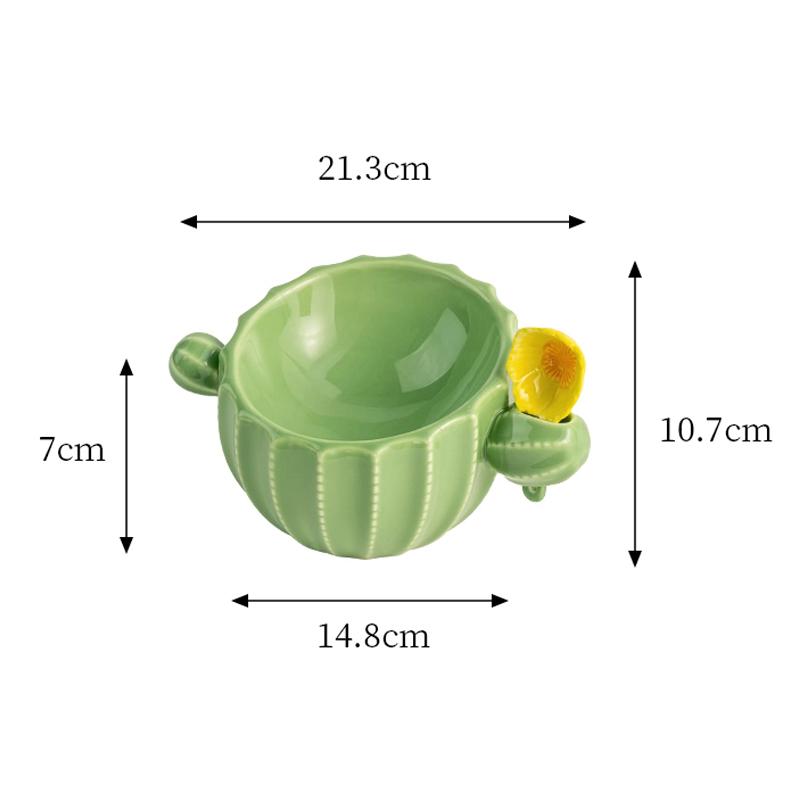 

Dog Cat Bowl, Ceramic Drinking Water Food Bowls, Anti overturning Oblique Mouth Neck Protection, Cactus shaped Pet Articles, 1Pc