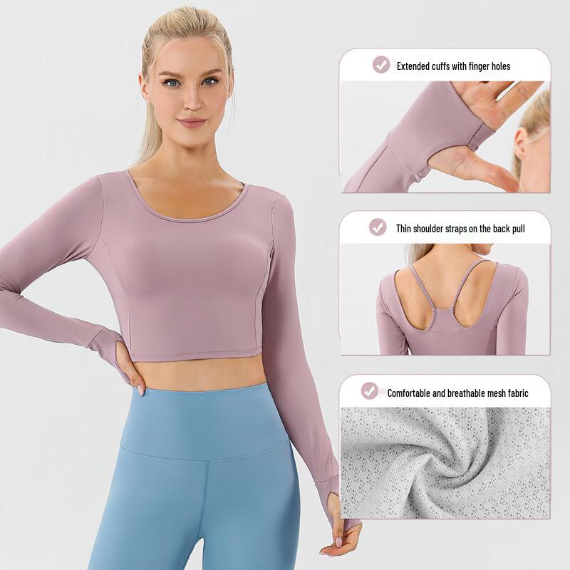 Women's Long-Sleeve Fitness Top with Built-in Bra