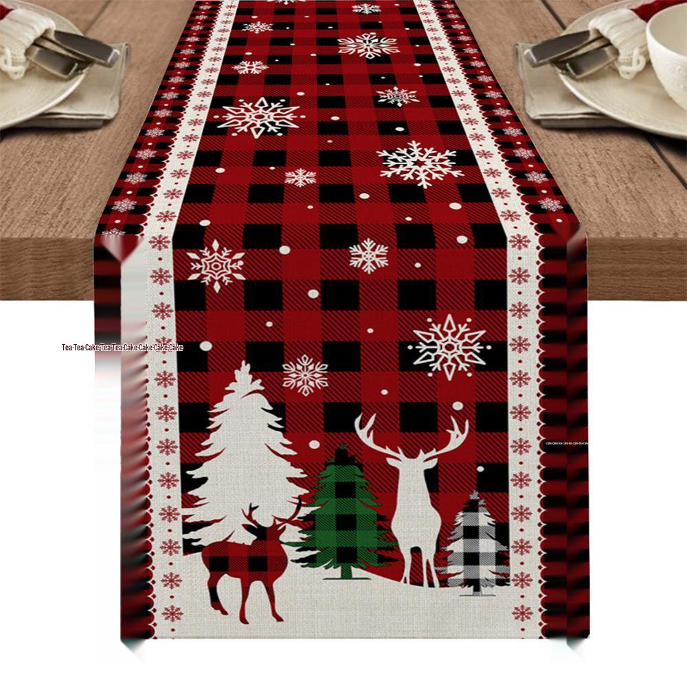 Red Buffalo Plaid Farmhouse Table Runner: Christmas Truck Design for Dining Table Décor
