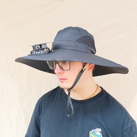 Fan Hat Wide-Brimmed Outdoor Hat with Dual-Power Fan Design Solar USB Charging Hiking Cycling Fishing Sun Hat