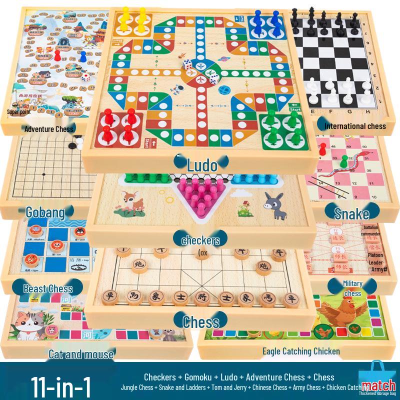Multi-Board Game Set: Go-Moku, Checkers, Chinese Checkers, Chess, Animal Chess, Army Chess – Parent-Child Educational Toy