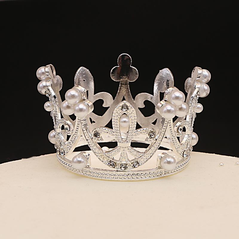 Children's Round Cake Crown Gift Baking Decoration Accessories Birthday Alloy Pearl Headdress Accessories Ornaments