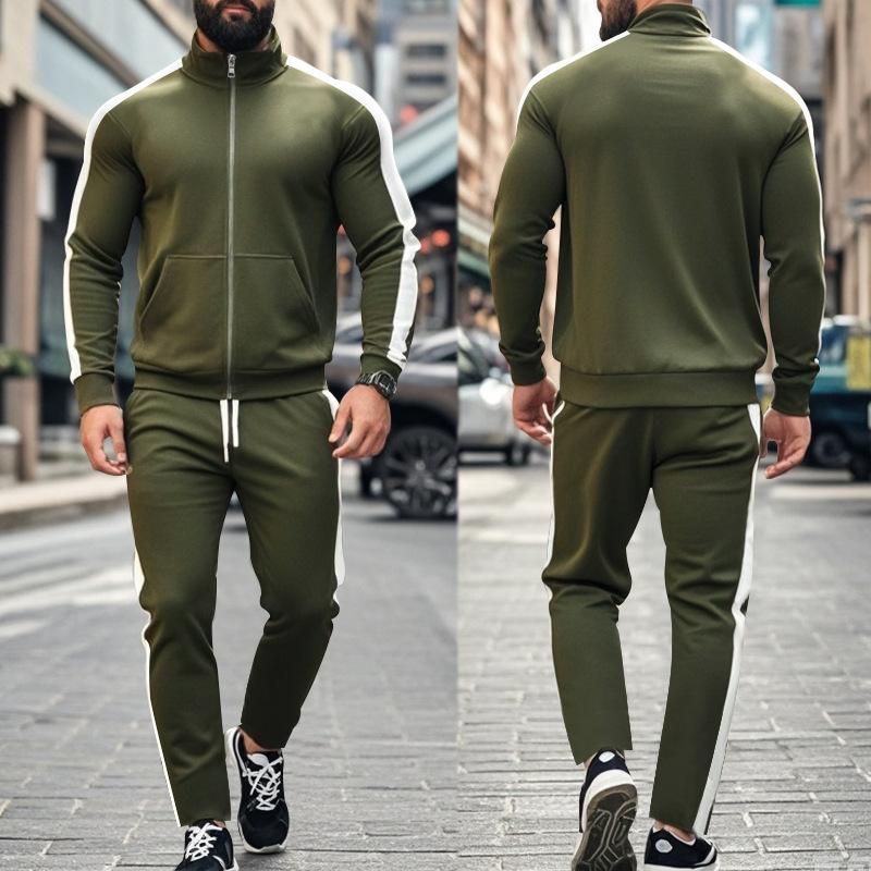 2025 Europe and The United States Spring and Autumn Outdoor New Leisure Men's Sports Suit Color Contrast Outdoor Men's 2 Pieces