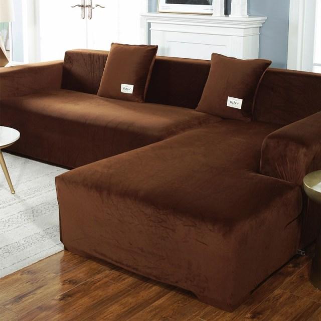 Copridivano In Velluto A Forma Di L 3 Pezzi Ivory White - Fodera Elastica Per Divano Angolare 5/7 Posti Con Fondo Antiscivolo E Coperchio Angolo Separato - 3