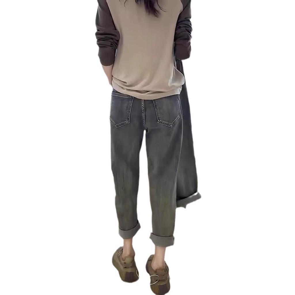 Women's Plus Size High-Waisted Slimming Straight-Leg Jeans - Autumn/Winter Loose Fit Harem Pants