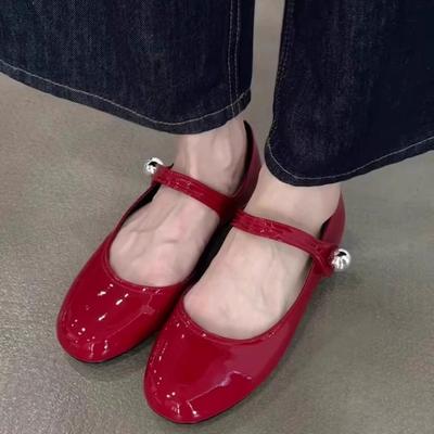 Sheepskin Version~ Red Light Mouth Mary Jane Shoes Women's Summer Shoes Retro with Skirt Single Shoes