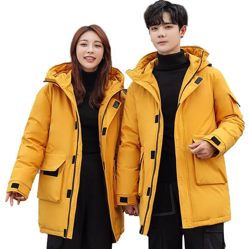 

Мужской пуховик карго средней длины однотонный модный мужской пуховик 2025 пух белой утки пуховик с капюшоном для мужчин XXXL жёлтый