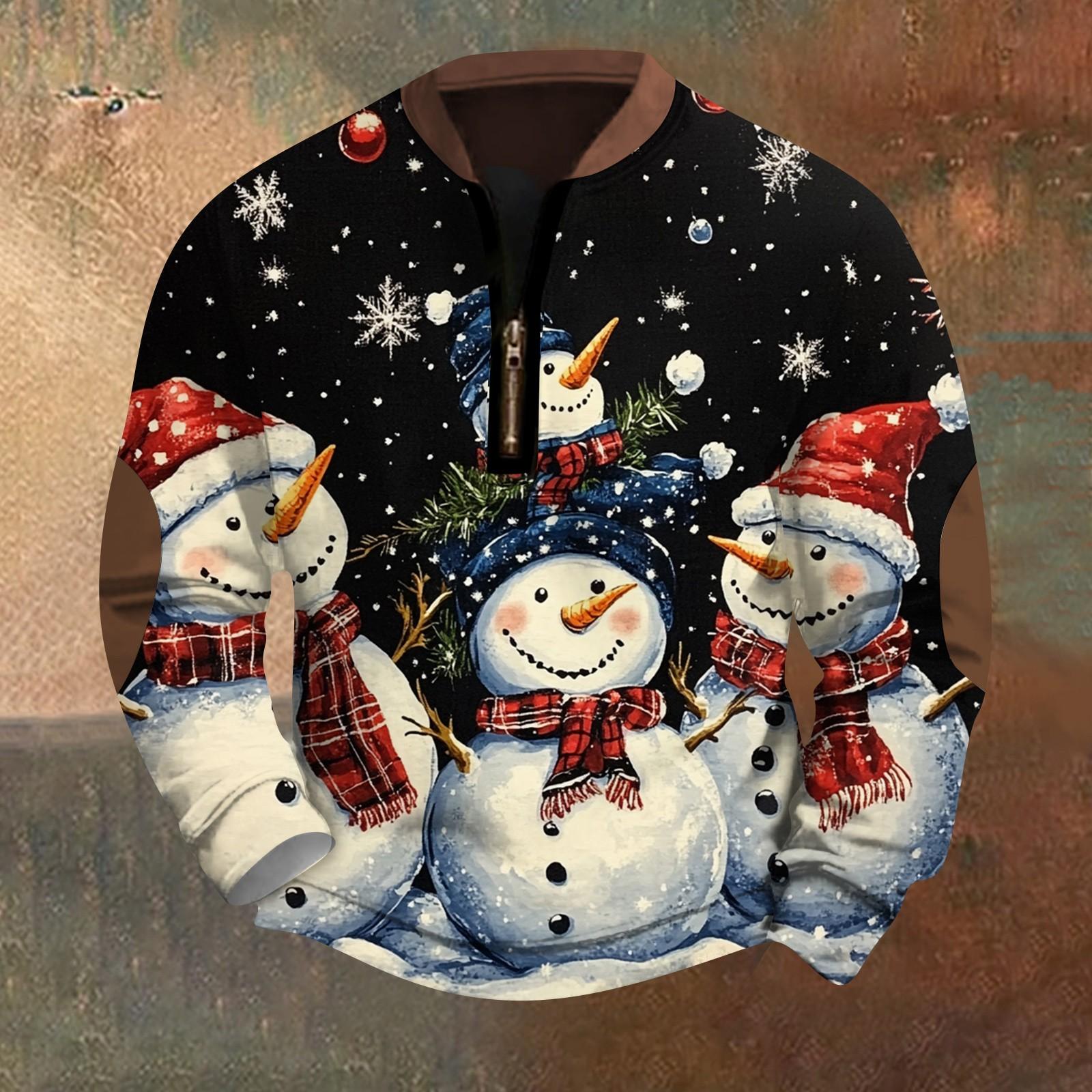 

Мужская модная повседневная свободная толстовка с длинным рукавом и молнией на воротнике с рождественским принтом L чёрный