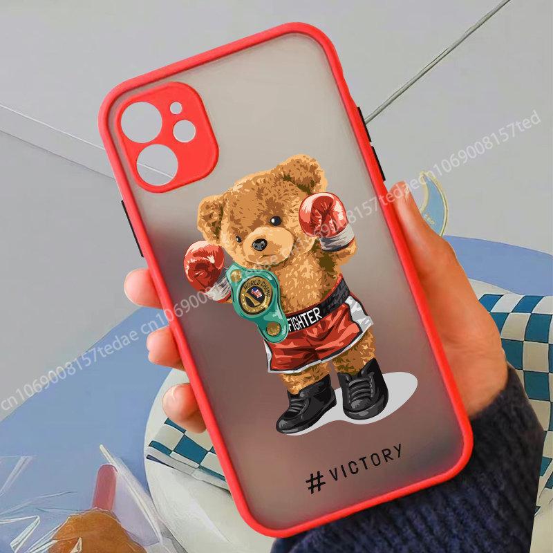 Custodia per Telefono a Forma di Orsetto di Peluche Cartone Animato alla Moda per IPhone XR XS Max 13 12 11 14 Pro MAX Mini SE2022 15 7 8 Plus Custodia Trasparente Orso al Lavoro