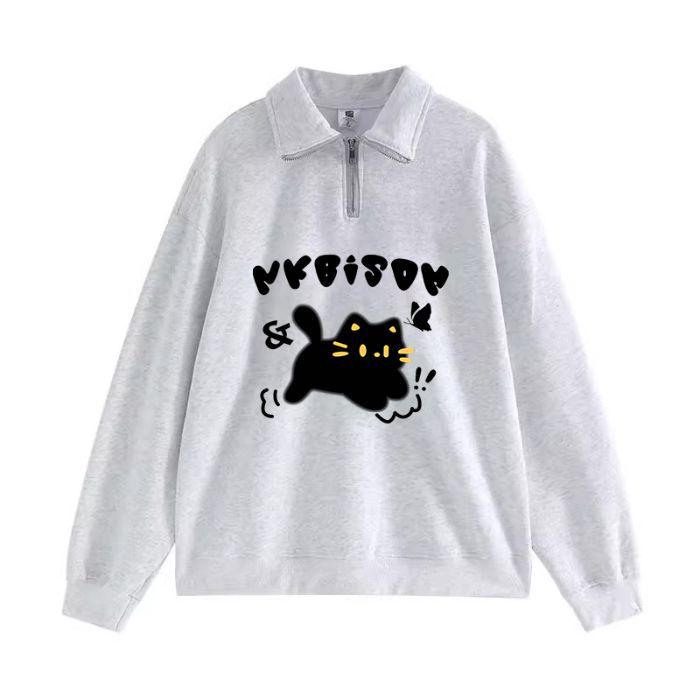 

Женский ретро американский свитшот на молнии до середины с воротником поло - Осенне-зимняя свободная модель с длинным рукавом, универсальная верхняя одежда. XL