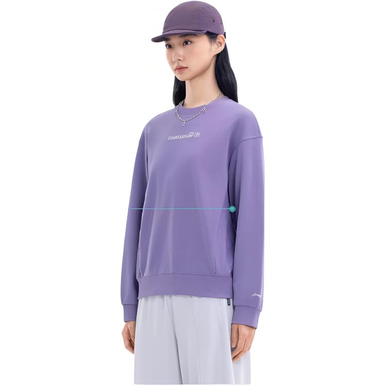Li Ning Outdoor CF Soft Skin-Friendly Water-Resistant Loose Round Neck Sweatshirt Women Sweatshirt Mineral-Purple AWDW172-4