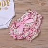 Girls Bronzing Letter Short-sleeved Top + Floral Pants + Foot Cover + Headgear Set (4-piece Set)