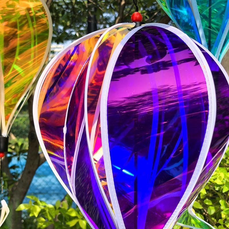 Hot Air Balloon Spinners Plastic Color-changing Film Wind Spinners Striped Tie Dye Rainbow Colors Rotating Windmill Pinwheels