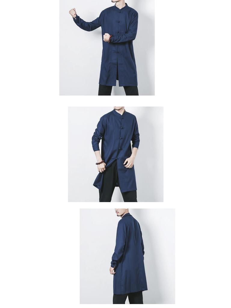 2017 Plus Size Men's Mid-Length Cotton Linen Frog Button Hanfu Jacket