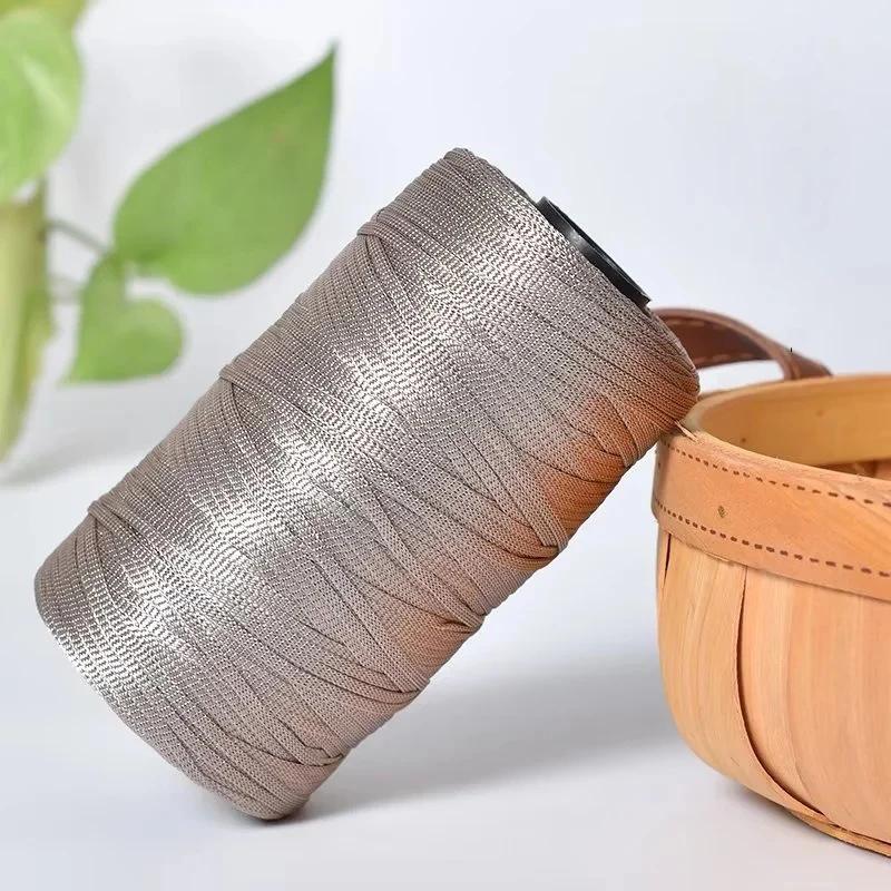 250g/Roll 2.5mm Ice Silk Thread Summer Crochet Yarn for DIY Knitting Bag Shoes Flat Hollow Yarn Hand-knitted Thread Supplies