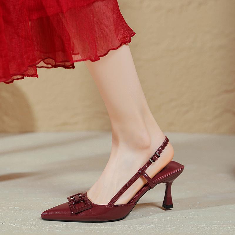 

Босоножки Баотоу женские новые большого размера с острым носком и открытой пяткой, одинарные туфли красные на высоком каблуке-шпильке 39 бордовый