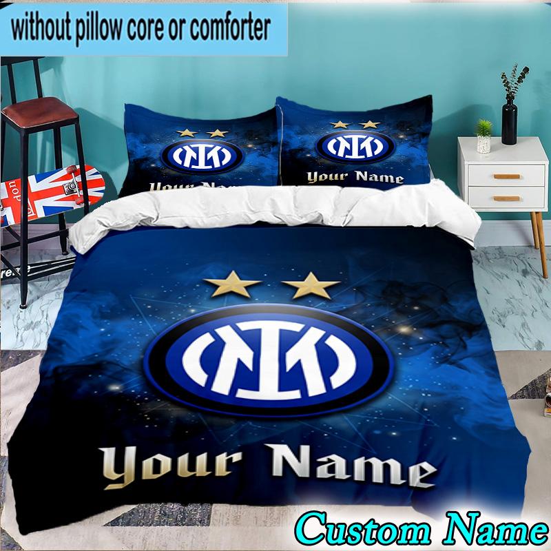 Custom Name Inter Milan Crest 3PCS Bedding Set For Bedroom Dormitory,Including 1pc Duvet Cover And 2pcs Pillowcases Large size Fan gift