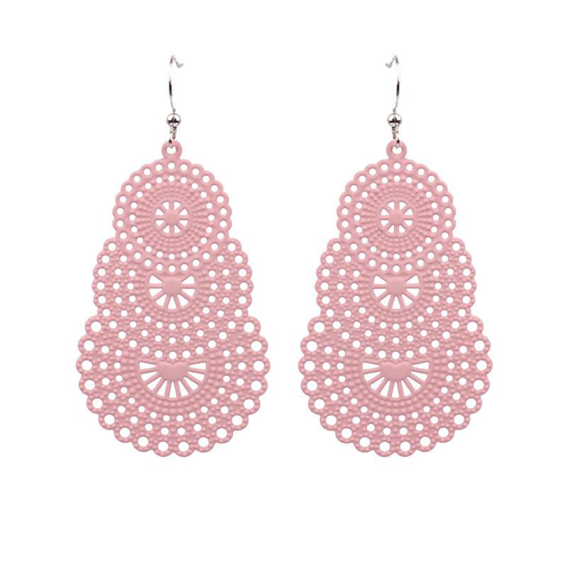 Vintage Candy Color Openwork Pattern Long Earrings For Women Jewelry Big Hollow Geometric Metal Drop Dangle Earrings Pendientes