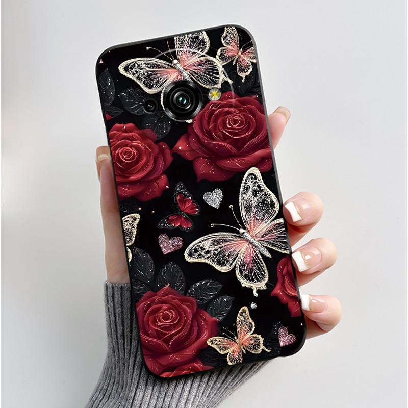 Phone Case For Oukitel C59 Pro Casing Luxury Fashion Butterfly Flower Cellphone Cases Black Jelly Soft Slim Silicone Back Cover