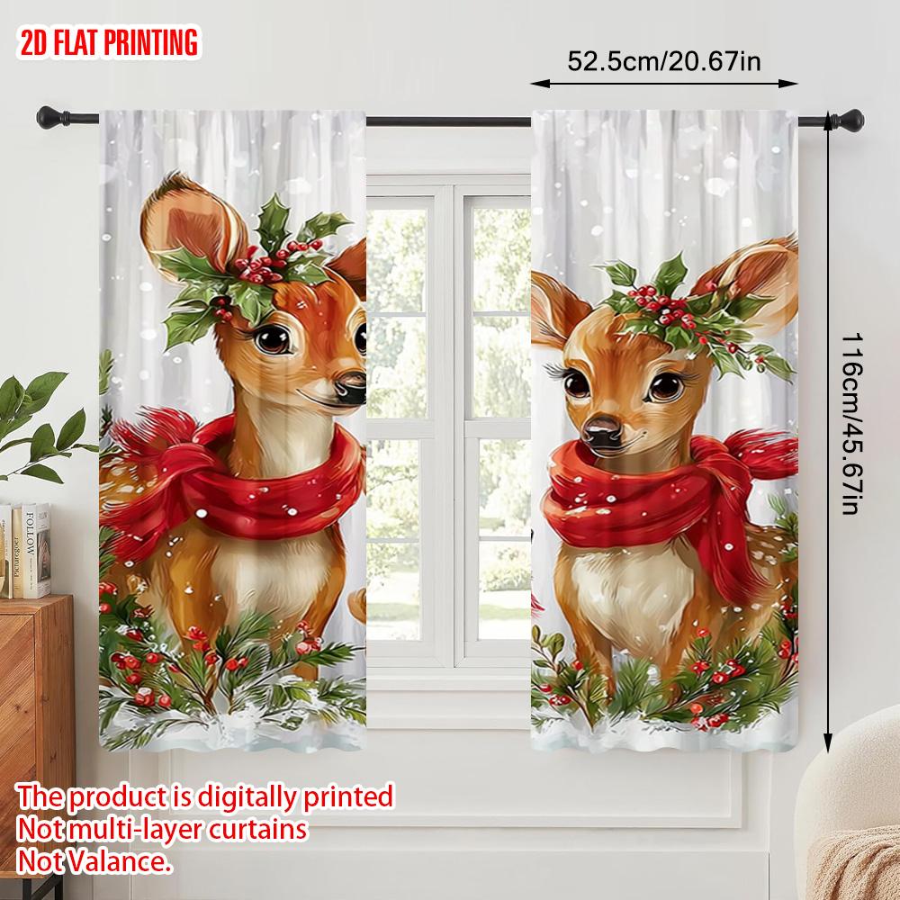 2pcs   plane printing Creative Curtains Christmas Elk Durable 100% Polyester Fabric (without rod) Outdoor Decorations Ldeal for
