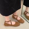 Fashion Spring Women Flats Shallow Mouth Square Toe Shoes Woman Casual Solid Color Soft Bottom Mary Jane Shoes Cross Strap Ballet Flat