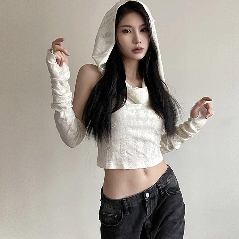 Women's Summer Sleeveless Hooded Crop Top: Sexy, Ripped, Cross-Border Wasteland Style