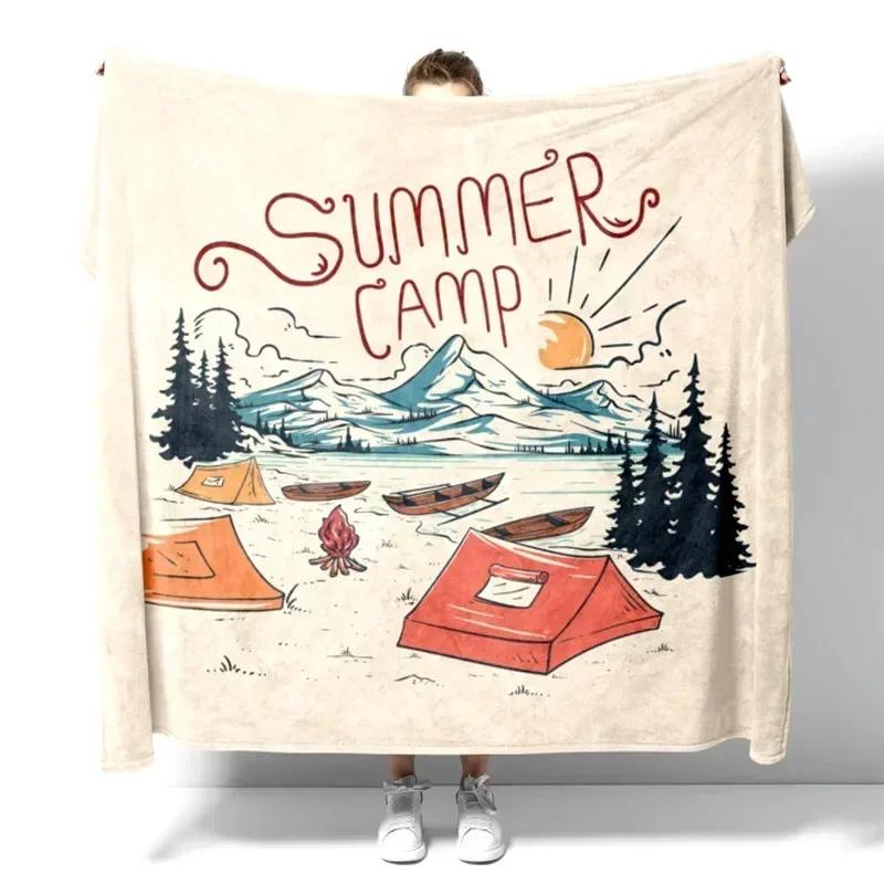 

Summer Happy Camper Plaid Lightweight Cozy Flannel Throw Blanket Gift for Bedroom Rooms Sofa Couch Bed Suit for Kids Teens Adult 30x40in