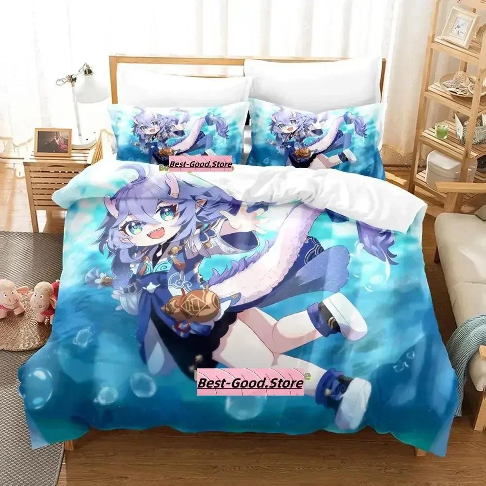 Kawaii Honkai Star Rail Bedding Set Printed Bed Set With Pillowcase Duvet Cover Single Double Queen King Size Adult Kid Bedroom