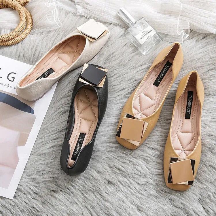 Cheap Peas Shoes Women's Square Toe Soft Sole Allmatch Flat Sole Shoes