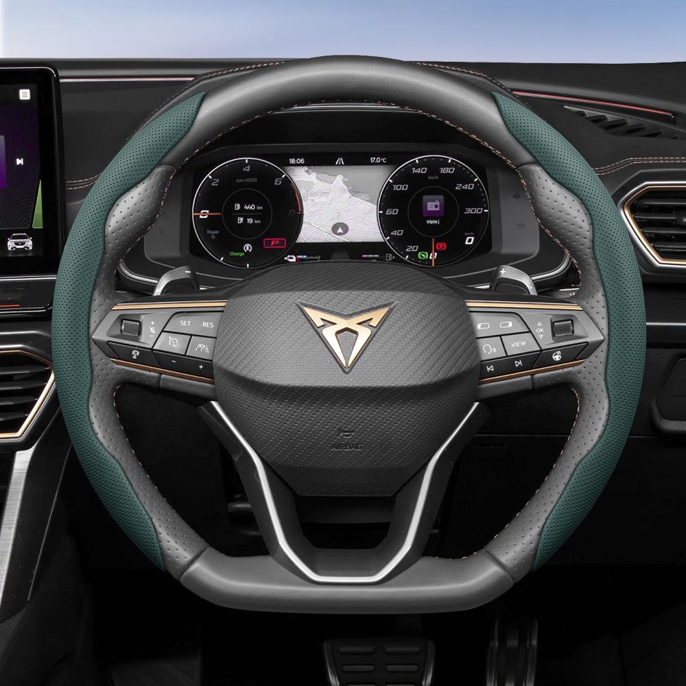 

Suitable for Cupra Breathable Leather Steering Wheel Cover with Segmented Quick-Release Design, Non-Slip and Durable, for Models Such as Formentor, L