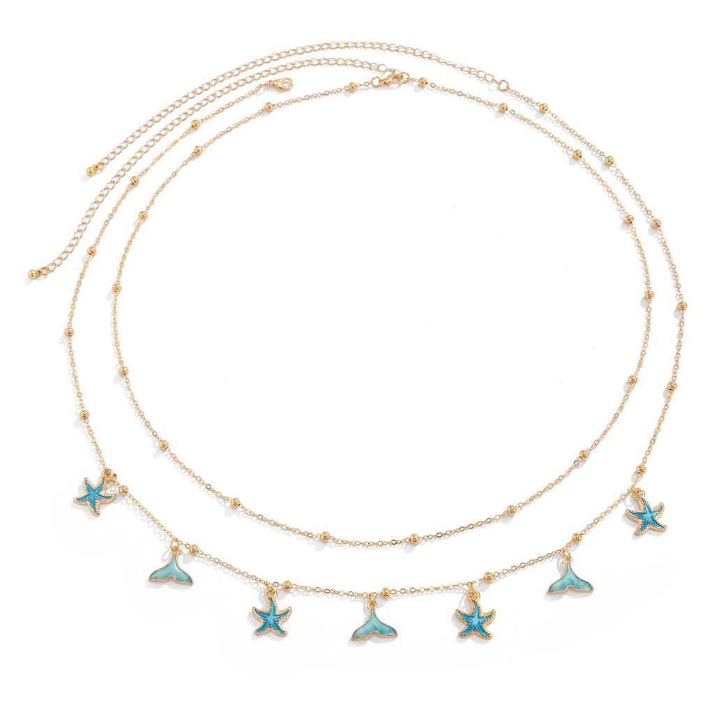 Ocean Vacation Wind Starfish Tail Waist Chain, Sexy Metal Chain Body Chain Waist Chain
