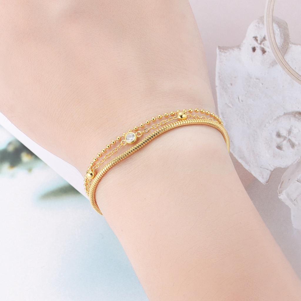 Golden Bracelets Threelayer White Zircon Bracelets Authentic copper Simple Anniversary Delicate Gift Fine Accessory