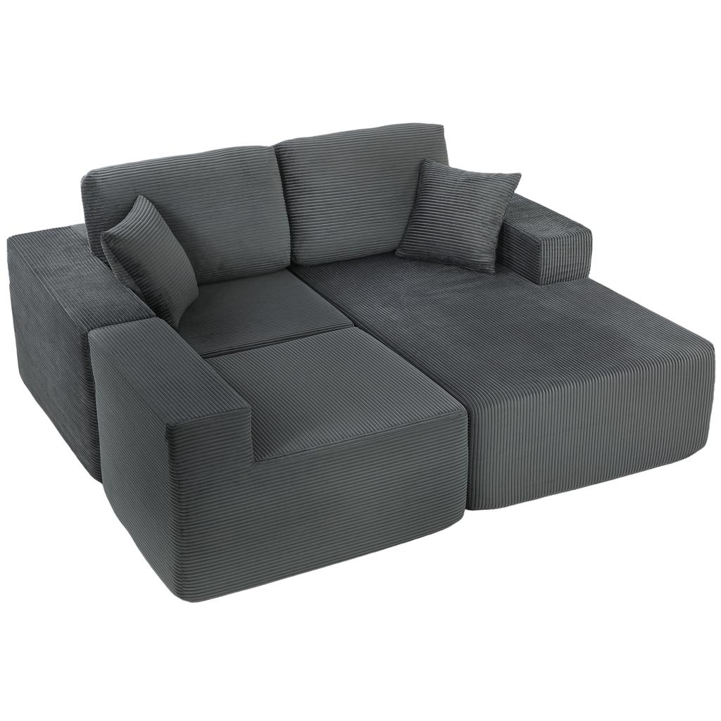 Modular Corner Sofa, L-Shaped Sofa Bed with Deep Seat, Wide Armrests, 2 Cushions, Dark Grey