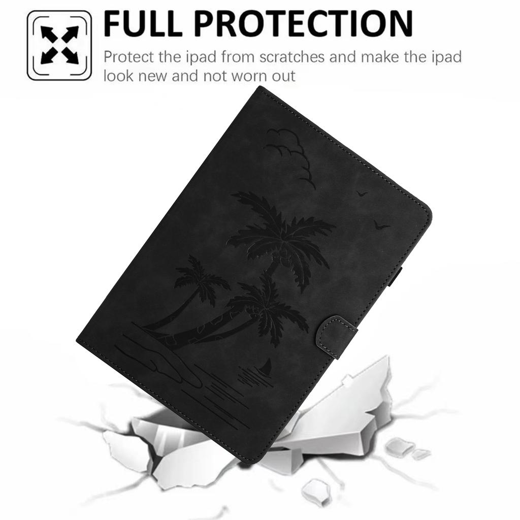 For iPad Mini (2024)/mini (2021) Smart Case PU Leather Coconut Tree Imprinted Tablet Cover with Card Holder