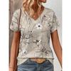 Fashion Women's V-Neck Short Sleeve 3D Flower Color Printing V-Neck Flower Short Sleeve