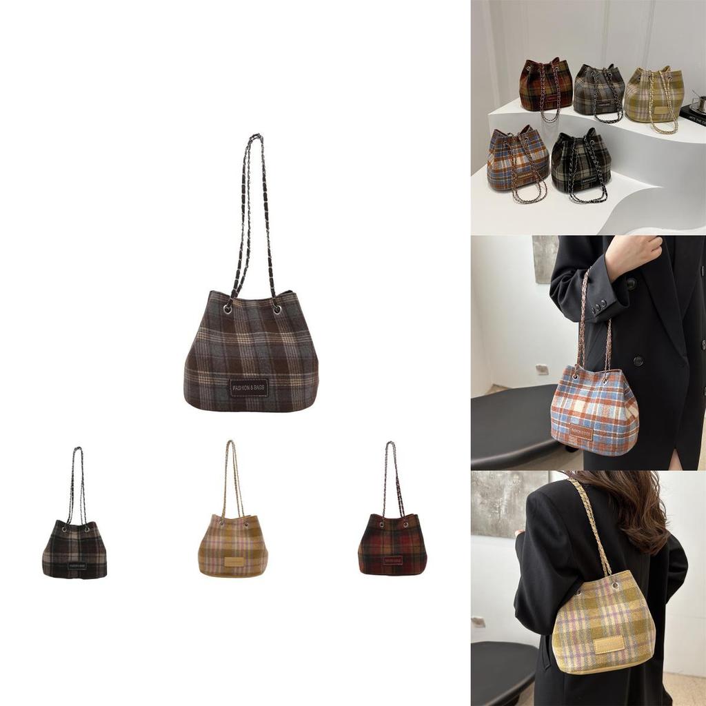 Elegant Fashionable Plaid Handheld Bucket Bag For Women Ideal For Everyday Use