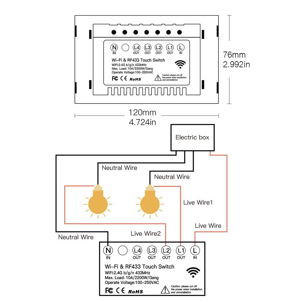 Upgraded 4 Gang Wi Fi Smart Touch Switch Easy Pairing Multi Control Association Backlight ON OFF APP Control Voice